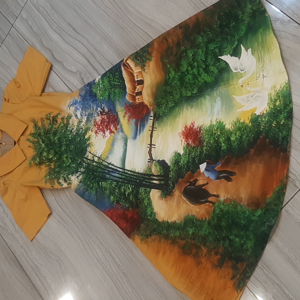 Handpainted By Me Scenic Print Yellow Dress - Picture 12 of 14